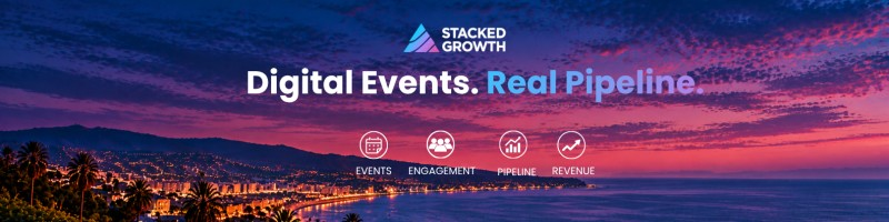 Current banner slide: Digital Events. Real Pipeline. with 4 small icons